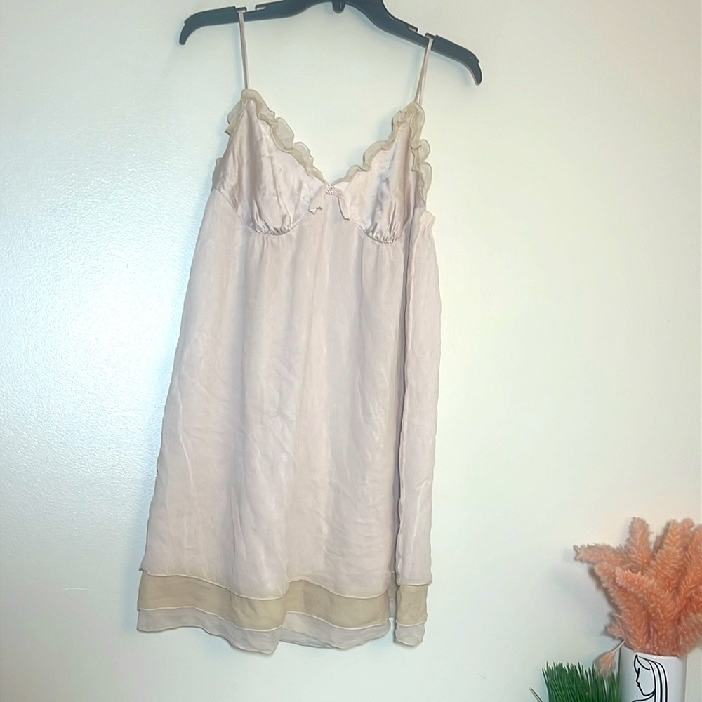 Kumi Kookon Blush Pink Silk Babydoll Cami Sleeveless Tank Slip Gown Dress Small